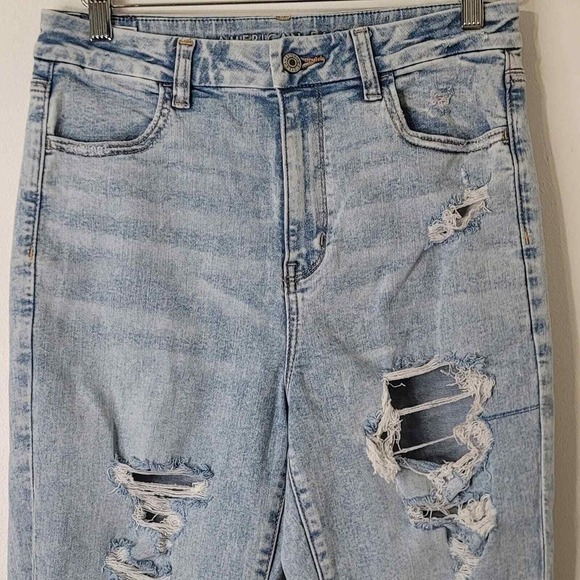 American Eagle Next Level Stretch Jeans 10 Distressed Destroyed Blue Light Wash - Picture 4 of 10